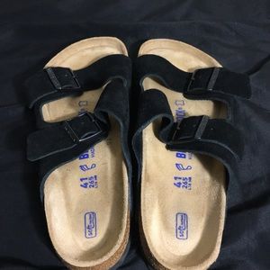 Arizona Birkenstocks Black Suede Soft Footbed